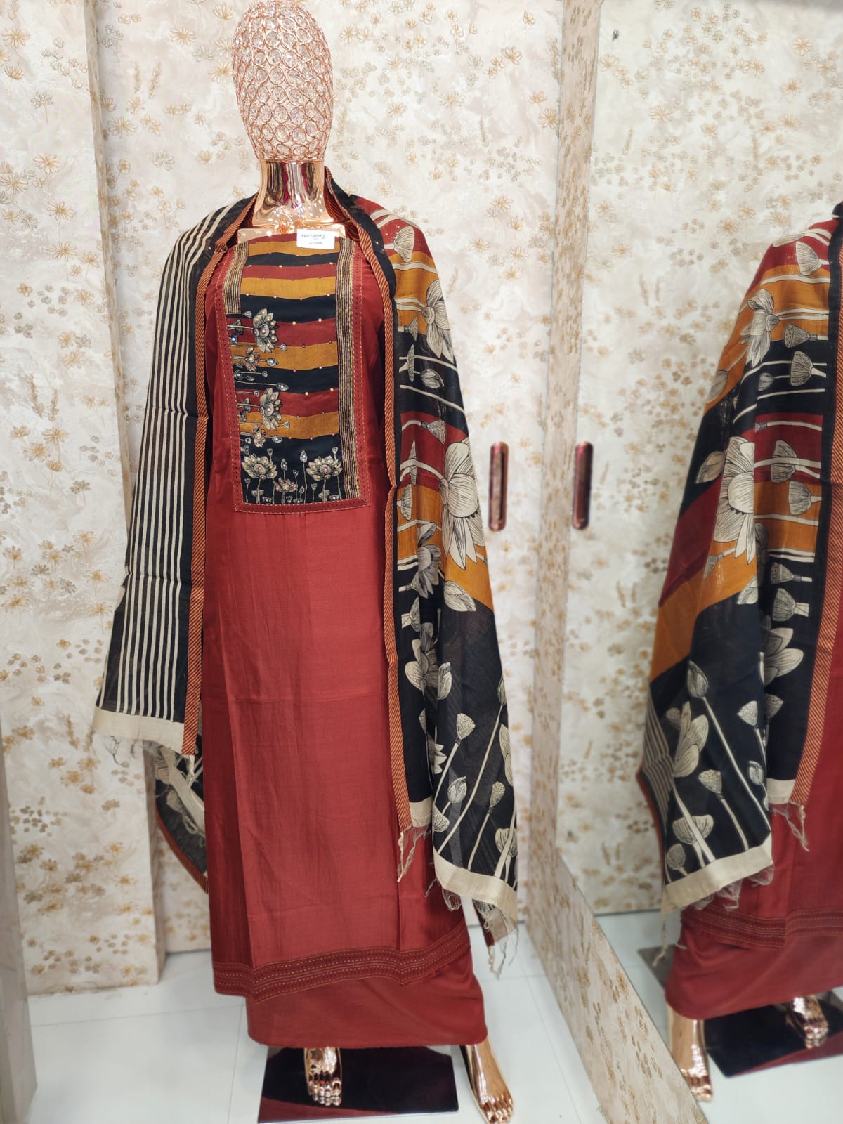 Kalamkari Lotus Suit — Rust