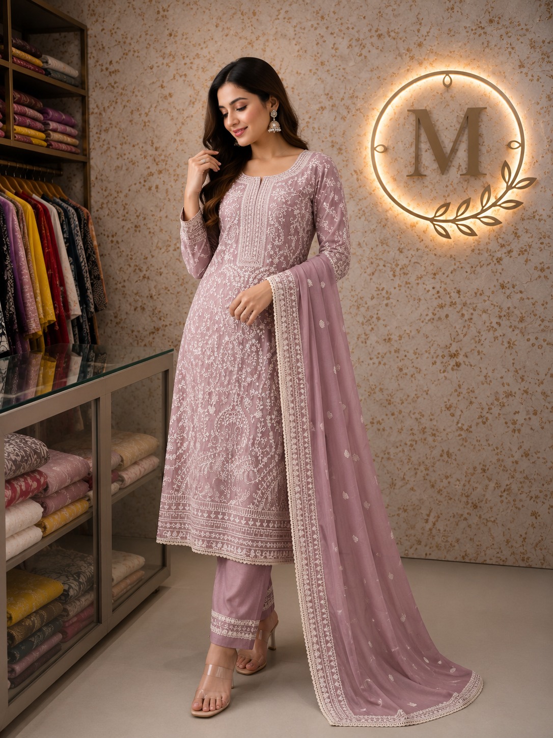 Mauve Chikankari Suit Set