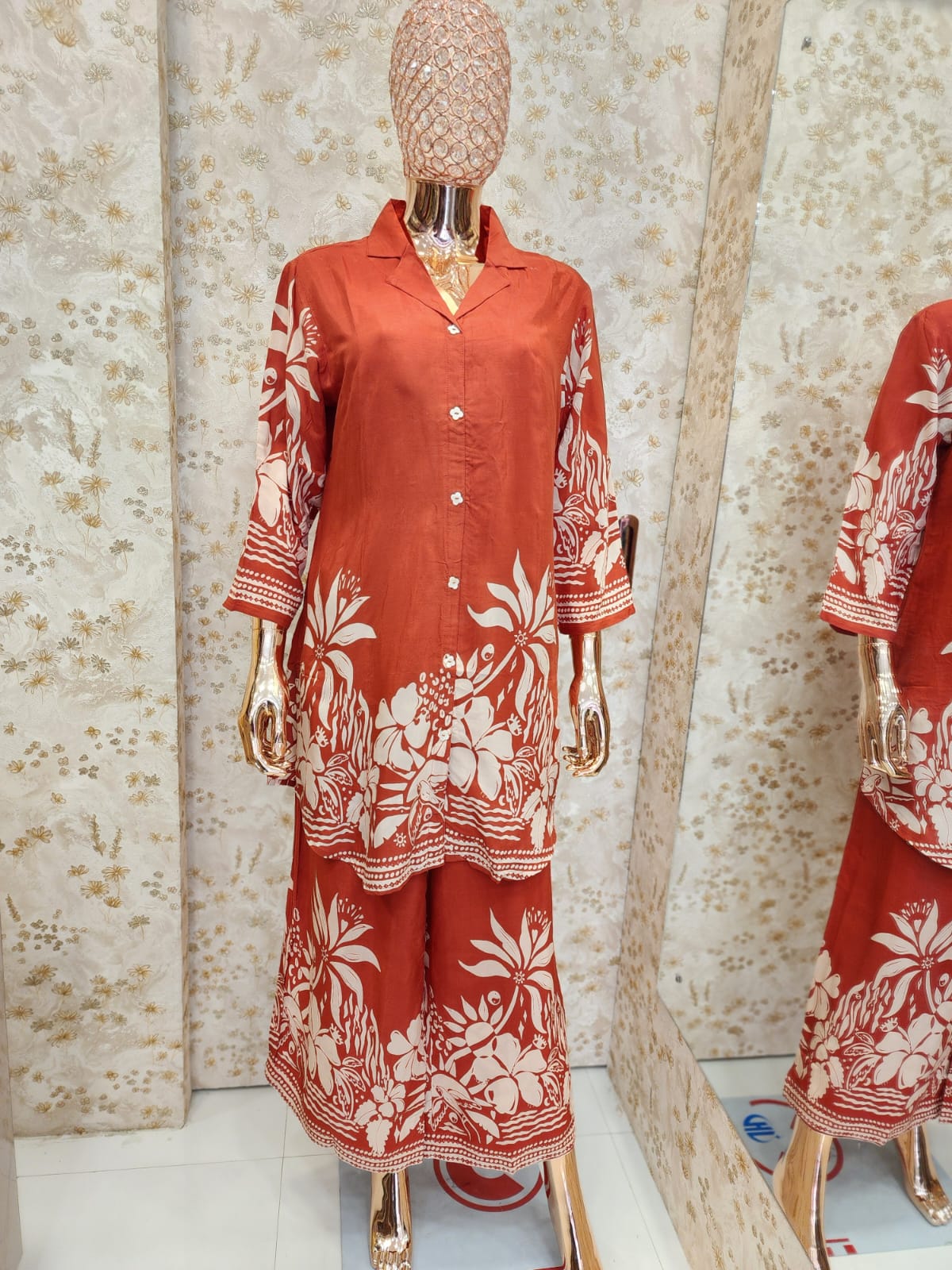 Rust Batik Floral Shirt Co-ord