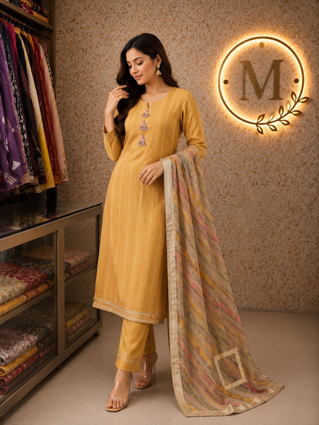 Mustard Slub Tassel Suit Set