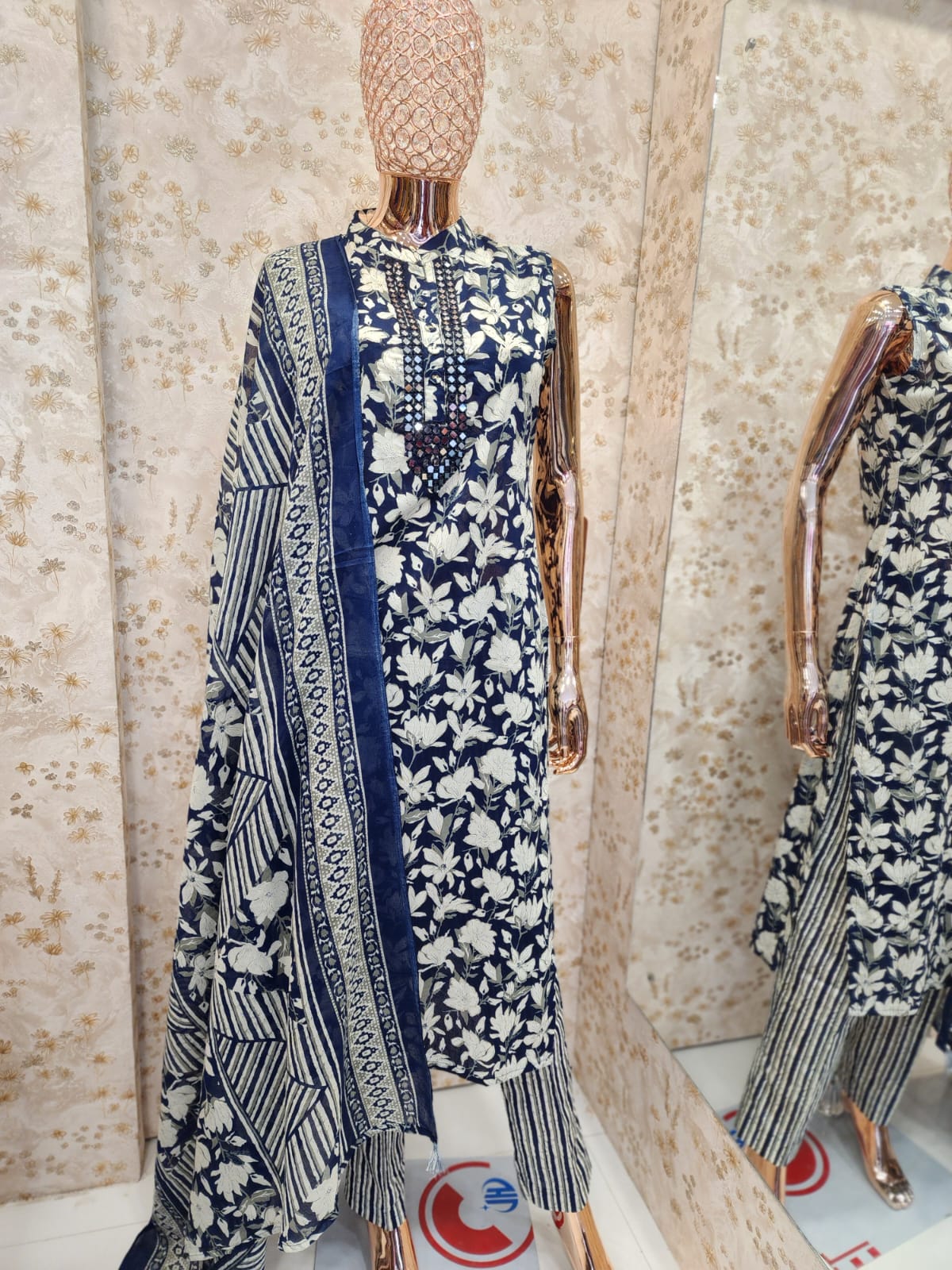Indigo Floral Jaal Print Suit