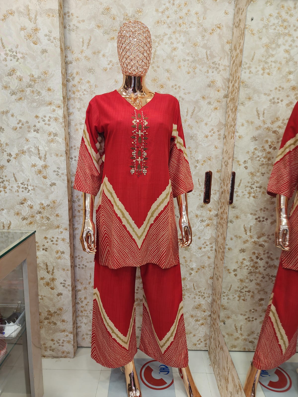 Red Leheriya Chevron Co-ord Set
