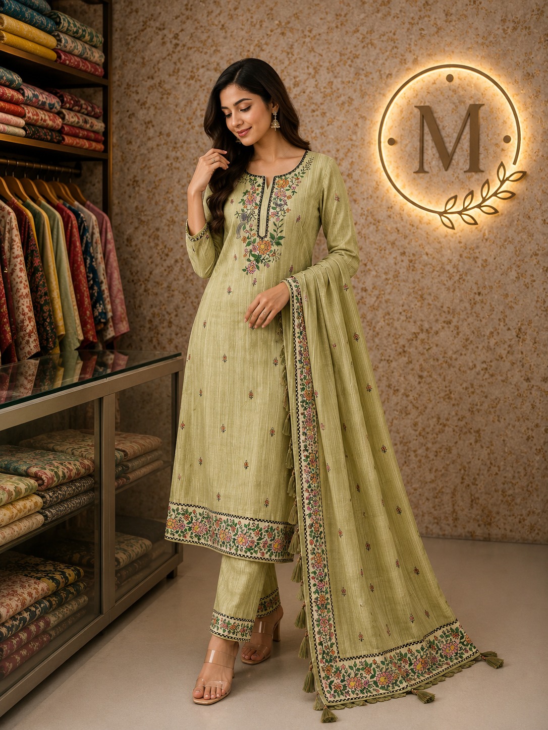 Sage Green Embroidered Suit Set