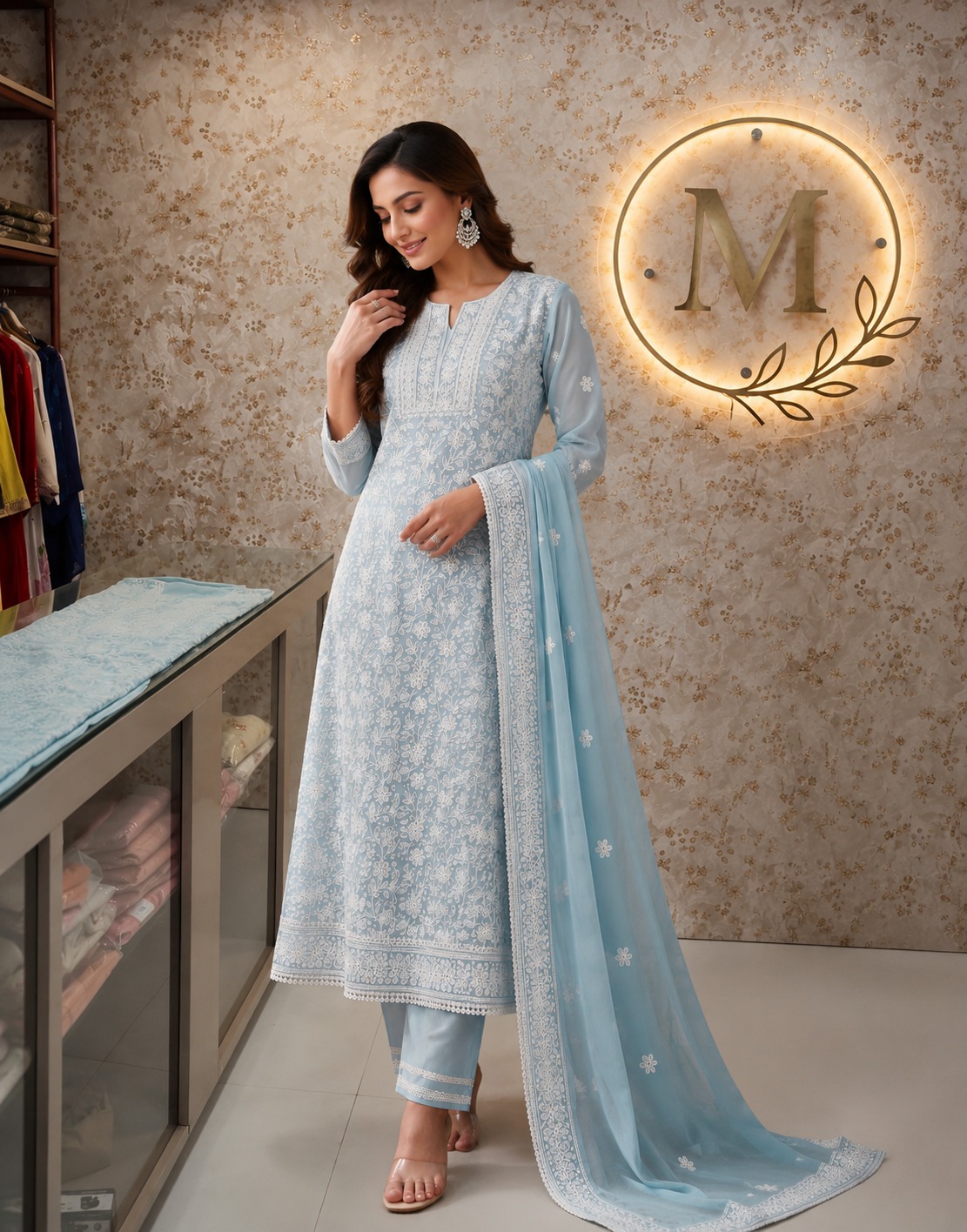 Powder Blue Chikankari Suit Set