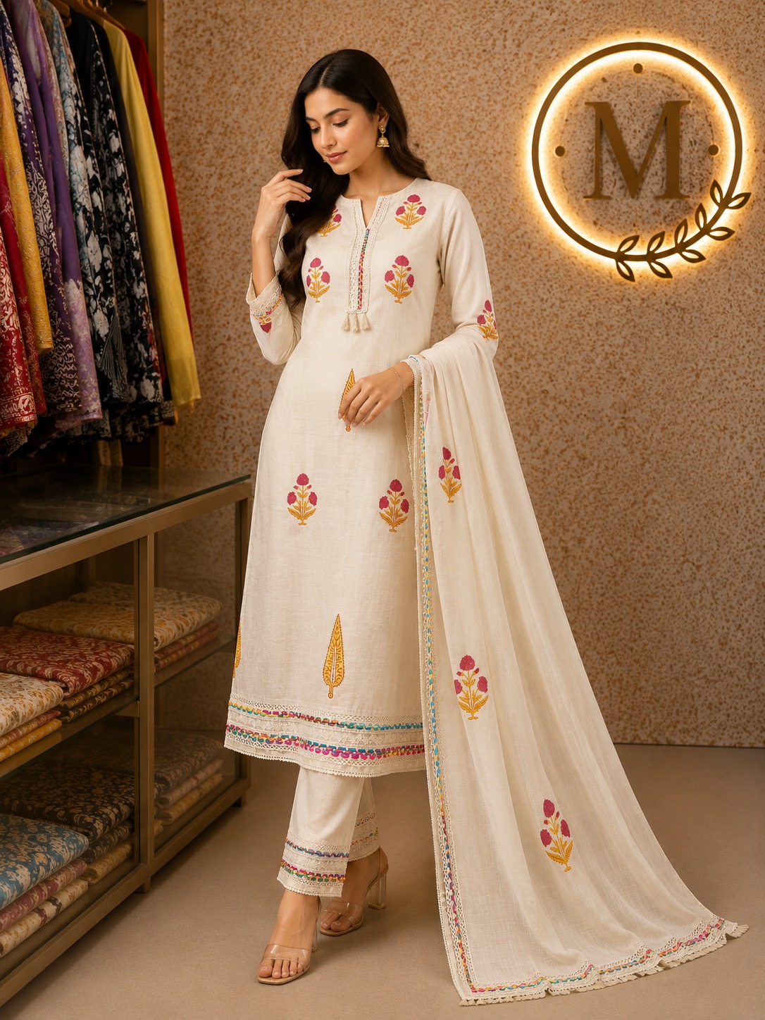 Ivory Multicolour Buti Suit Set