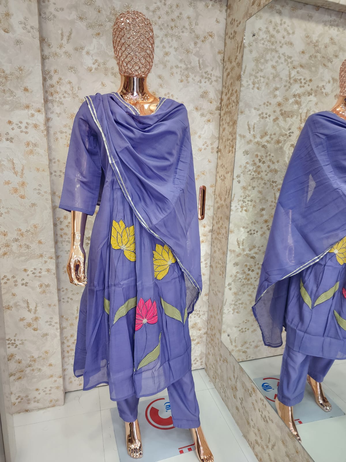 Periwinkle Lotus Applique Anarkali