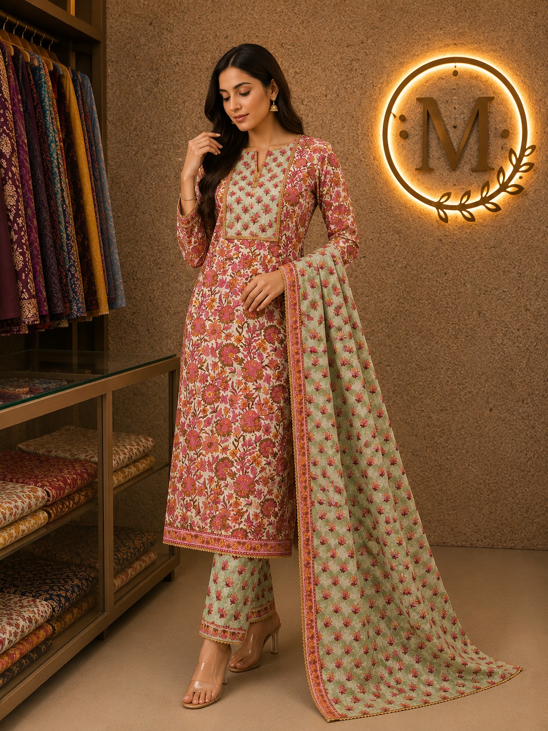 Pink & Sage Floral Suit Set