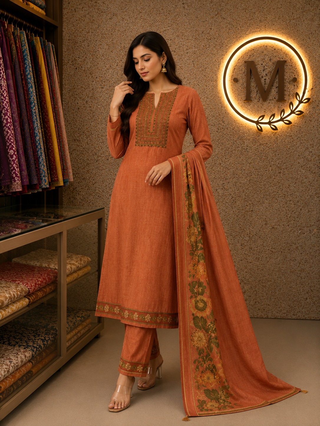 Rust Kalamkari Border Suit Set