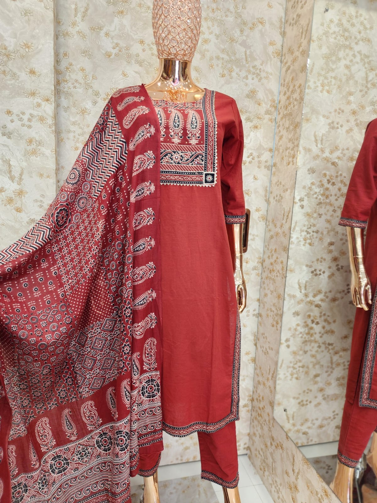 Ajrakh Paisley Kurta Set — Maroon