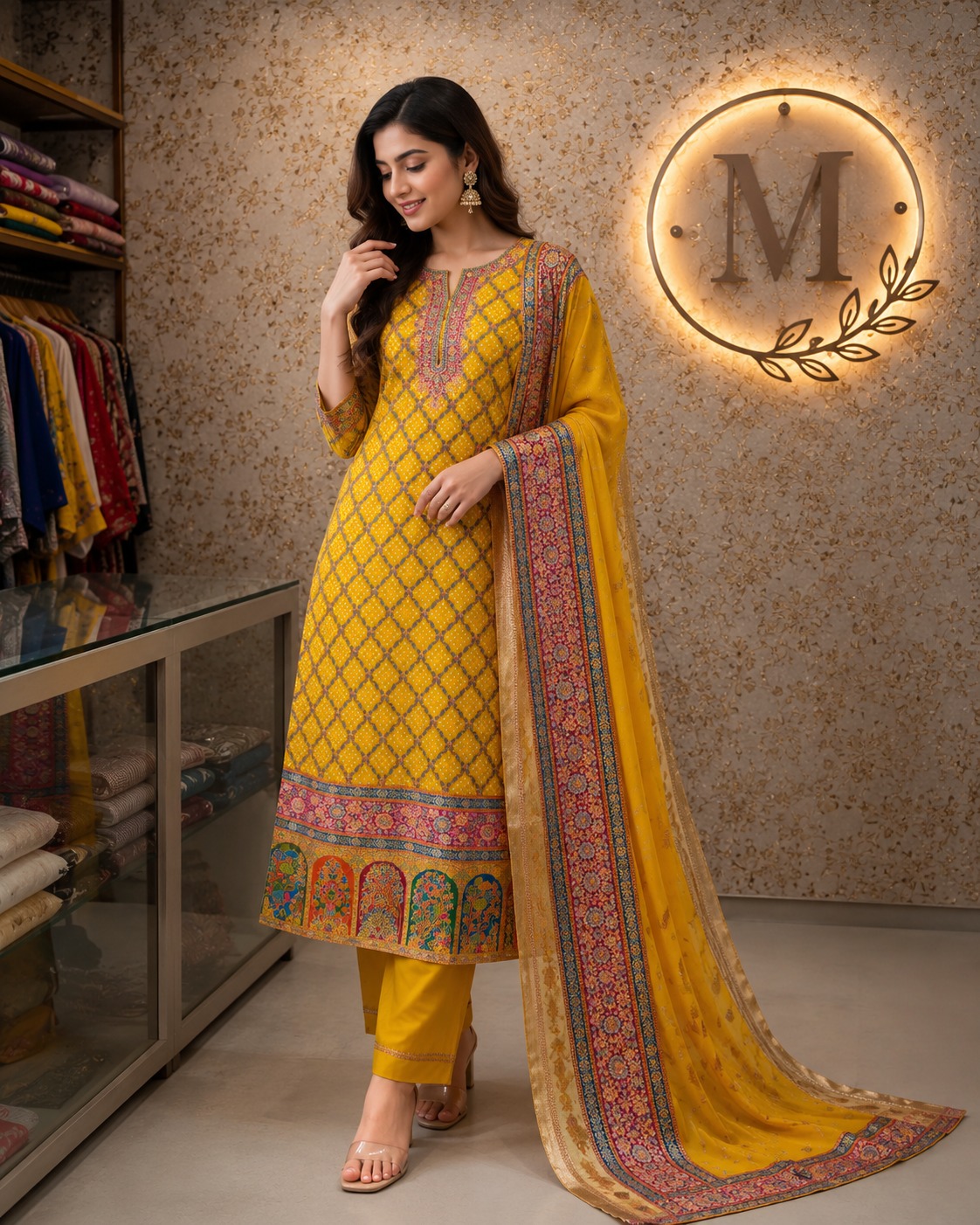 Mustard Bandhani Kani Suit Set