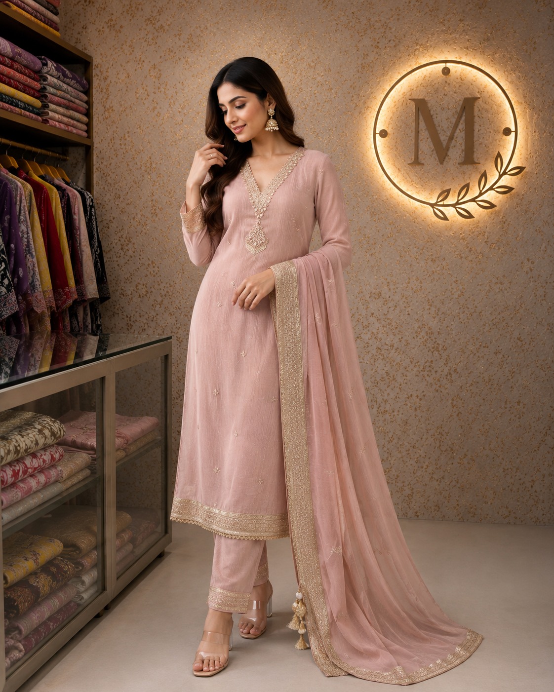 Blush Chinon Zari Suit Set