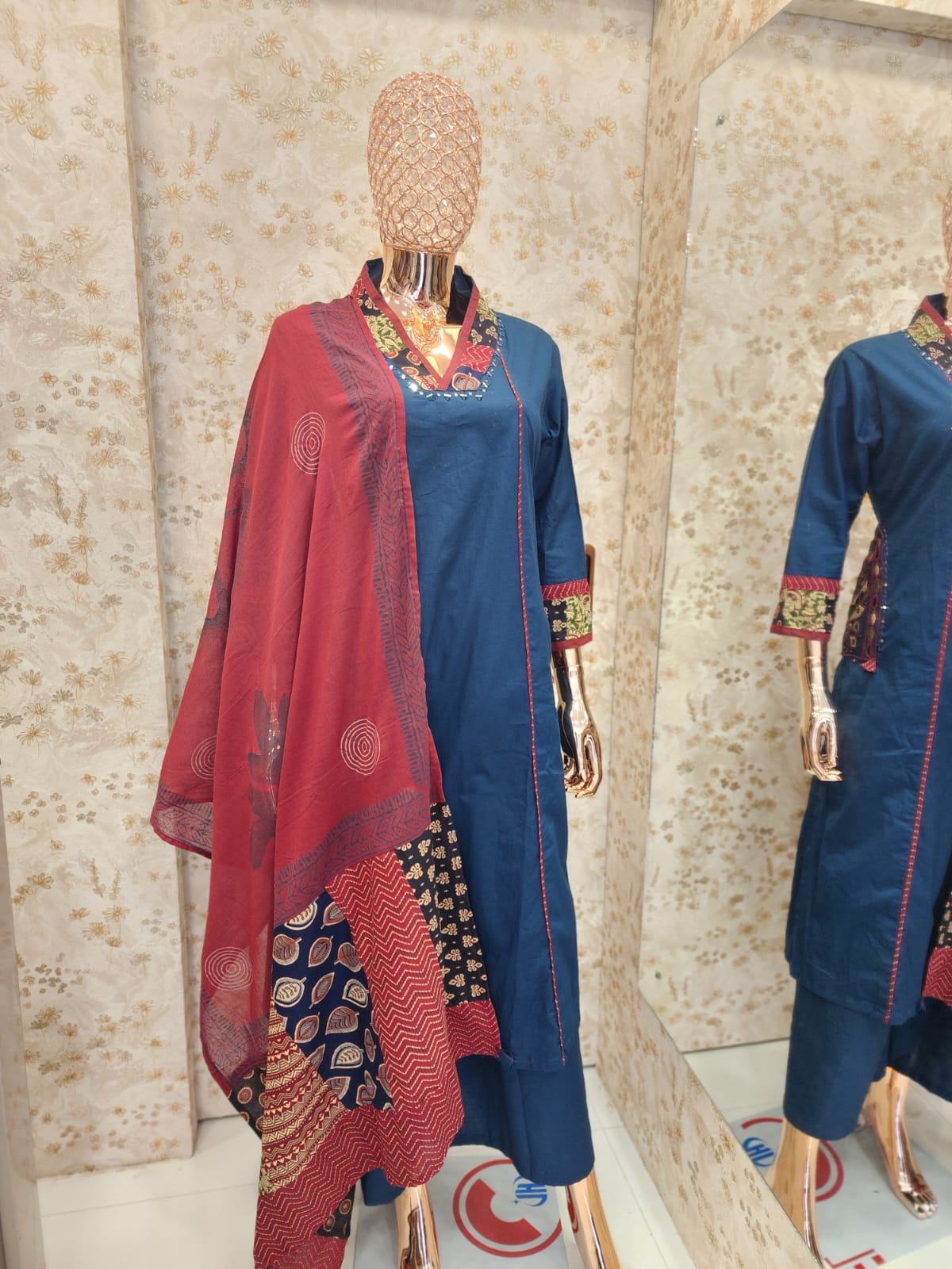 Teal Ajrakh Angrakha Kurta Set