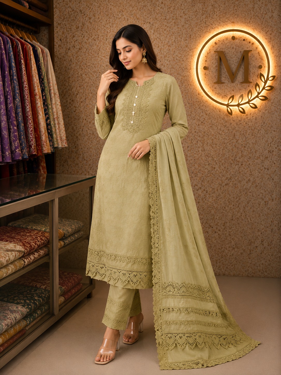 Sage Schiffli Lace Suit Set
