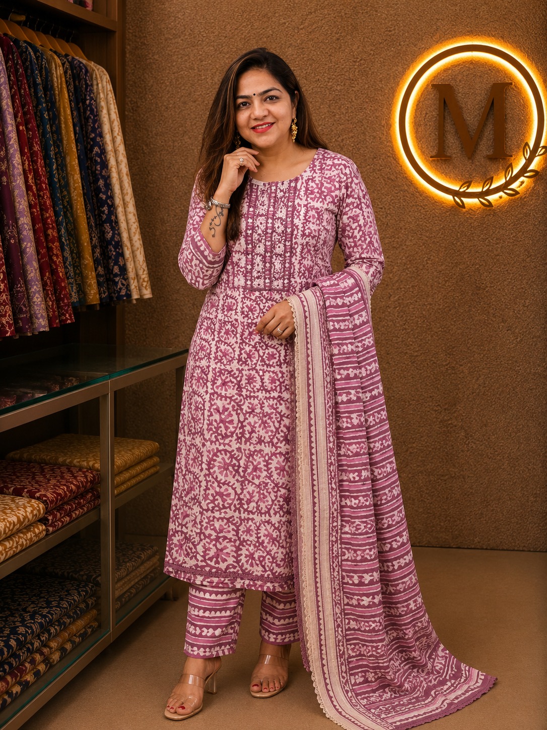 Mauve Block Print Suit Set